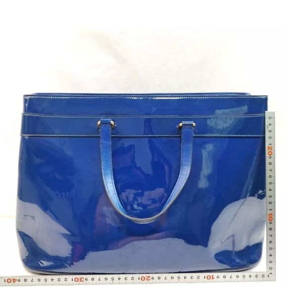 Auth Gucci Medium Bright Bit Blue Patent Leather Tote Bag Horsebit Enamel Purse - Picture 2 of 8